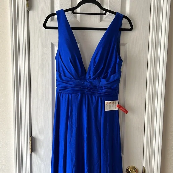 Ieena for Mac Duggal Jersey Plunge Neck Evening Gown in Royal Size 6 - Picture 6 of 12